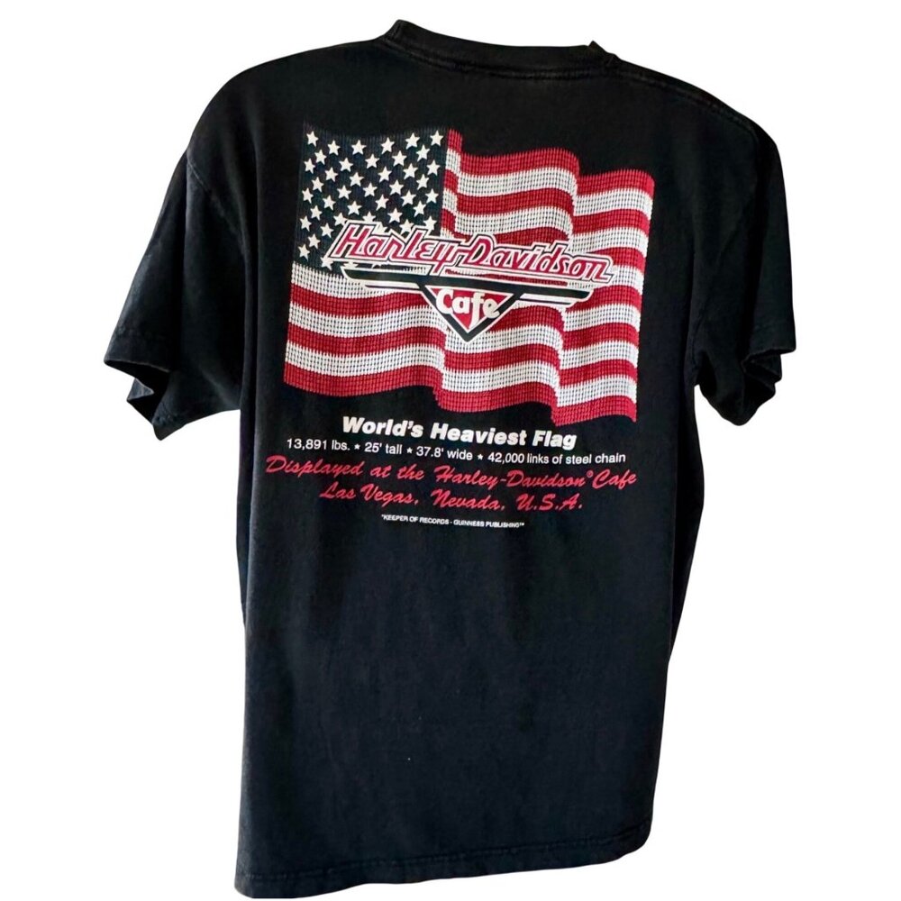 Harley-Davidson Cafe Black Tee Worlds Heaviest Flag Graphic Las Vegas Size XL